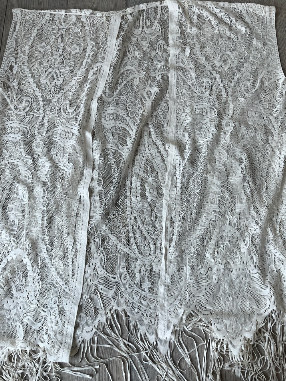 Ivory Sheer Floral Lace Fringe Kimono Duster Beach Cover-Up Onesize - Picture 6 of 8